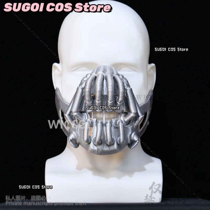 Bane Cosplay Anime Film horror scuro Cavaliere Teschio d'argento 3D Maschera di acido polilattico Halloween Festa di Natale Uomo Cos Gioco di ruolo