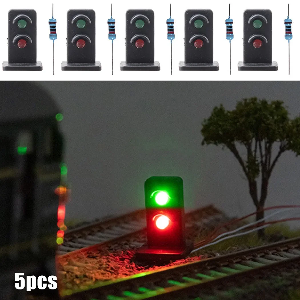 5Pcs OO HO Gauge 1:87 20mm Sand Table Model Traffic Light Train Street Layout Light LED Green Red Dwarf Signals Lampposts