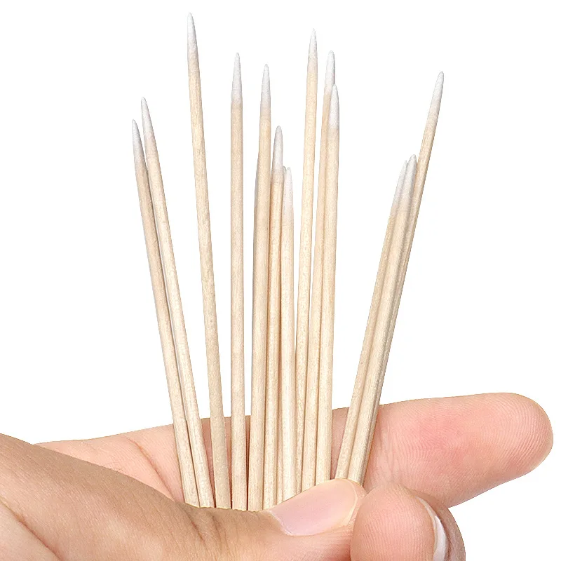 Cotonete De Algodão De Madeira para Cosméticos, Maquiagem Permanente, Saúde, Ear Jóias, Clean Sticks, Buds Tip, 7cm, 100Pcs