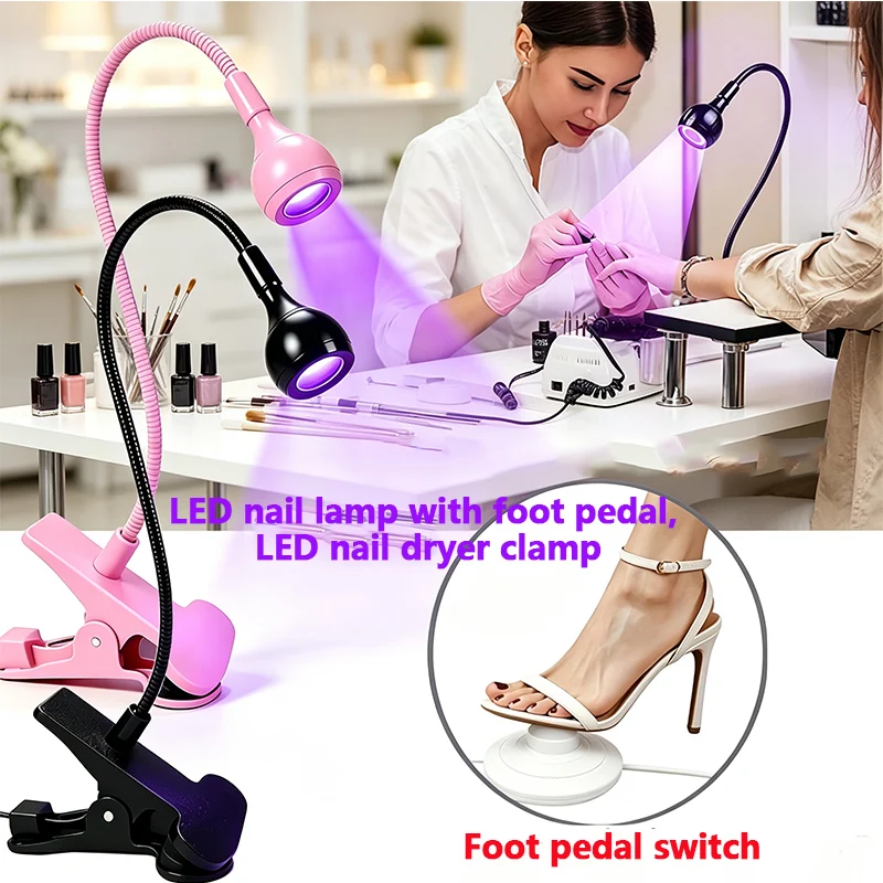 Clip‑On Flexible Desktop LED Nail Dryer Lamp Mini Portable USB With Foot Switch For DIY Manicure All Gel Nail Polish
