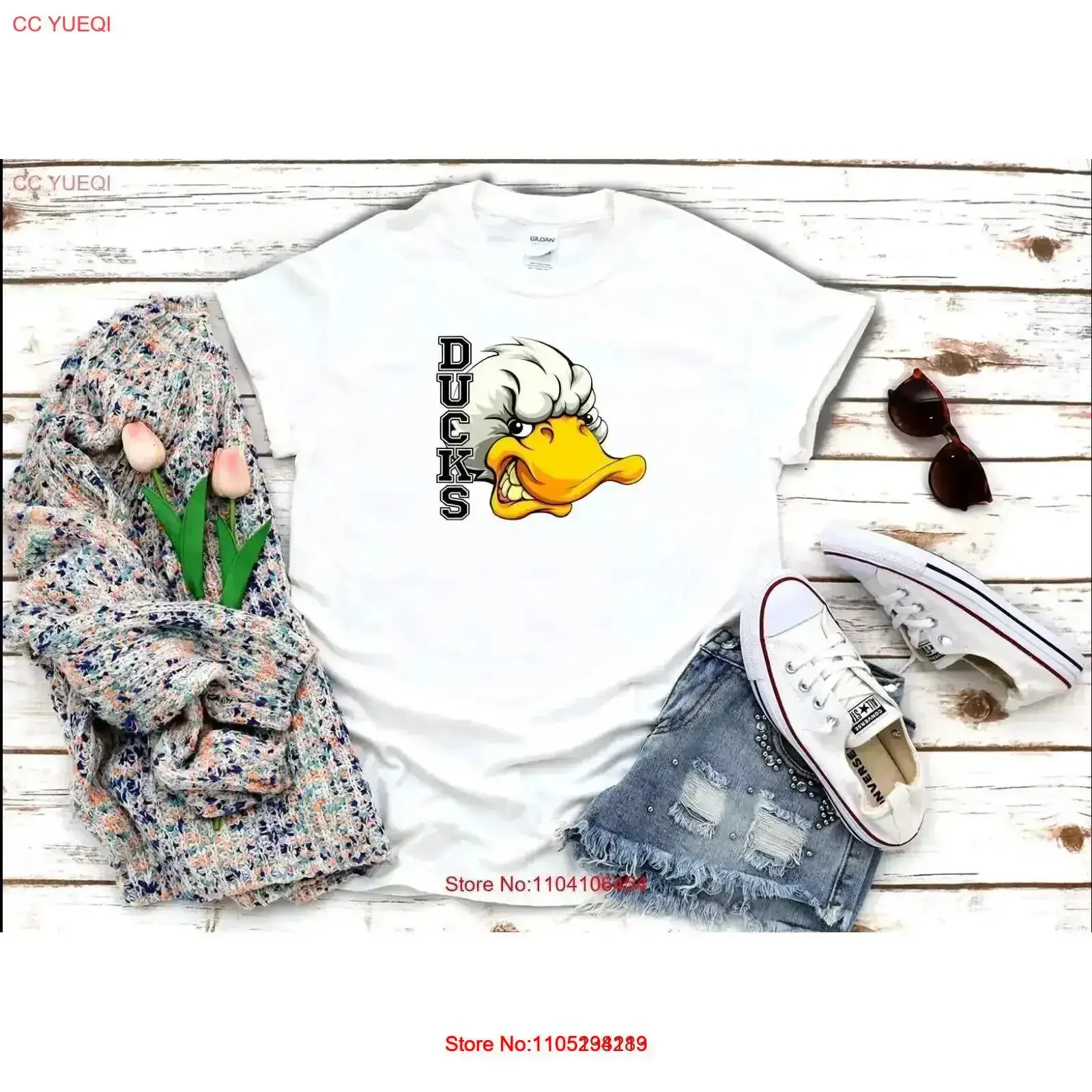 Personaje famoso patos figura 3 4 blanco negro mujer camiseta G818 vintage lavado transpirable moda cómoda ligeramente