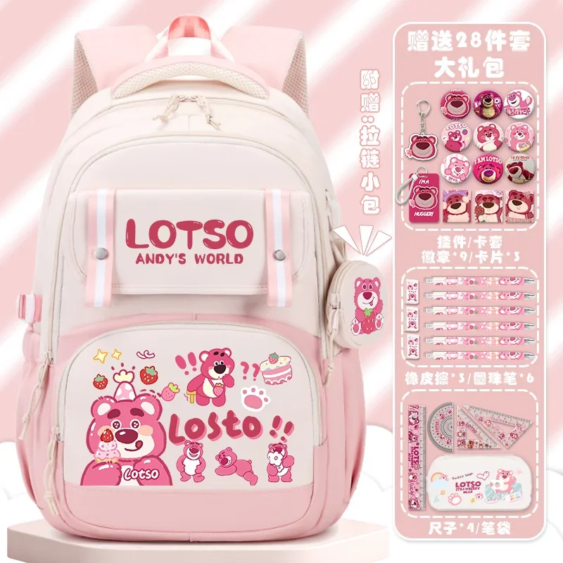 Sanrio-mochila escolar de oso de fresa para estudiantes, bonita mochila informal de dibujos animados para niños, ligera y de gran capacidad