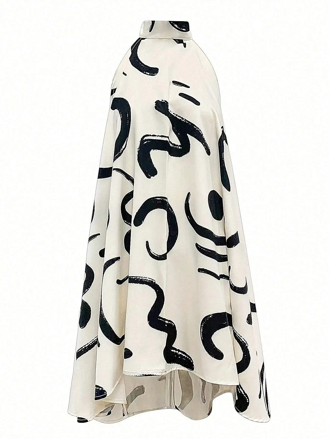 

Женское летнее платье с абстрактным принтом, асимметричным подолом и воротником-халтером, в повседневном богемном стиле