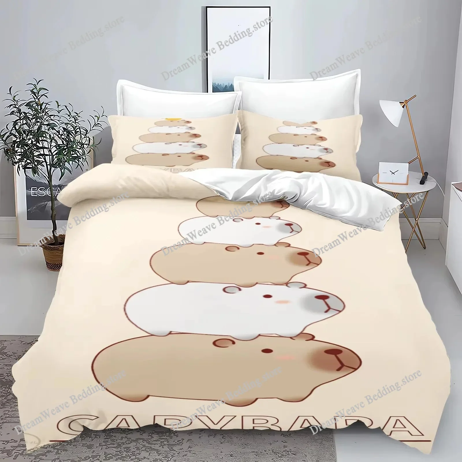 

Cartoon Capybara 3D Printed Bedding Set Children's Duvet Cover Pillow Case Set Anime 100_ Polyester Cute Cartoon Home Decoration