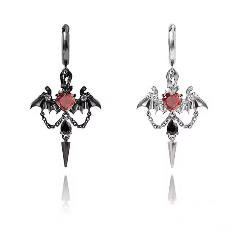 

Dark Bat Tassel Love Earrings Female, Chain Rivet Punk Earrings Male Earrings, Halloween Ornaments, Celebrate the Festival