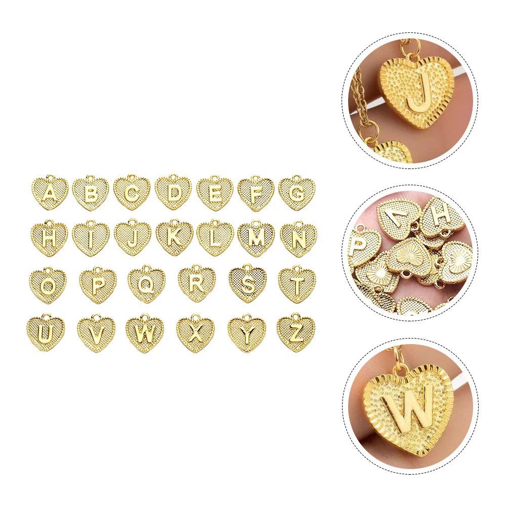 

English Letters Necklace Making Decorate Bracelet DIY Pendants Alloy Jewelry Supplies Heart Shape Golden Color Pendant Keychain