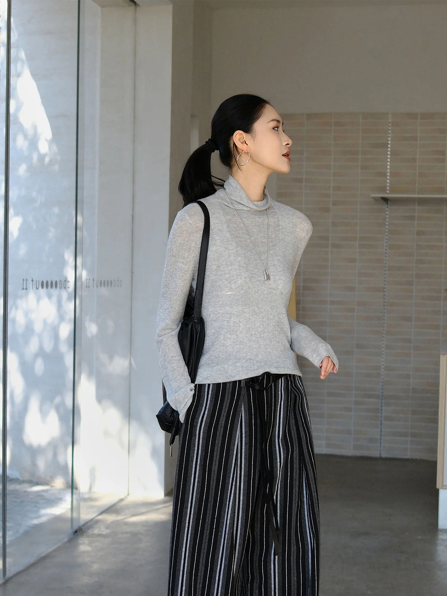 

JIEJI Zhang Qi Весенняя трикотажная водолазка из смесовой шерсти, облегающая, базовый слой, внутренняя одежда, из полиэстера и нейлона, с длинным рукавом