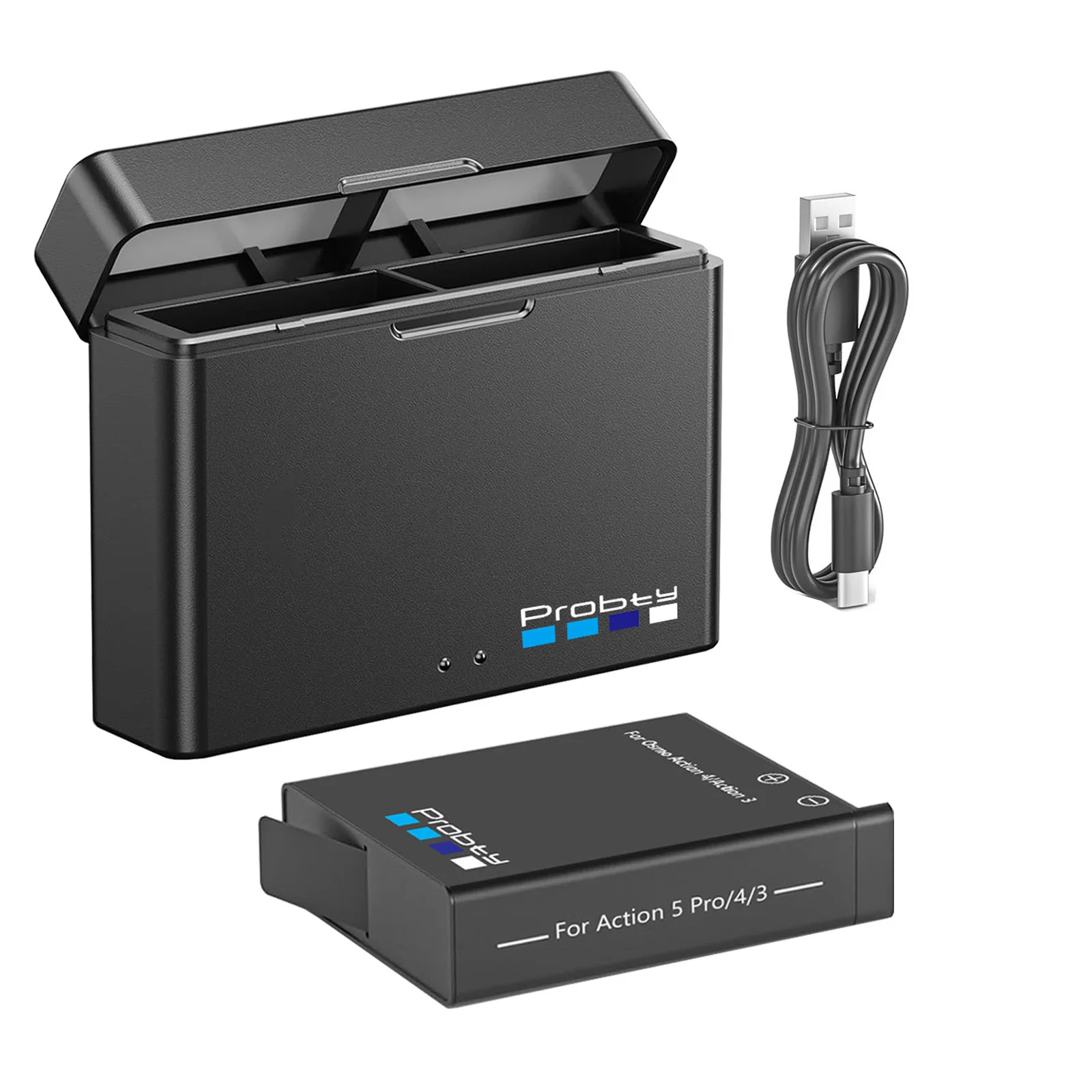 Palogreen Osmo Action 6/5 Pro/4/3/360 Baterías y Cargador - 2250mAh Baterías para dji Osmo 360/Action 6/Action 5 Pro/Action 4/3, Estuche de Carga rápida USB con Cable Tipo C (2*Baterías 1*Cargador