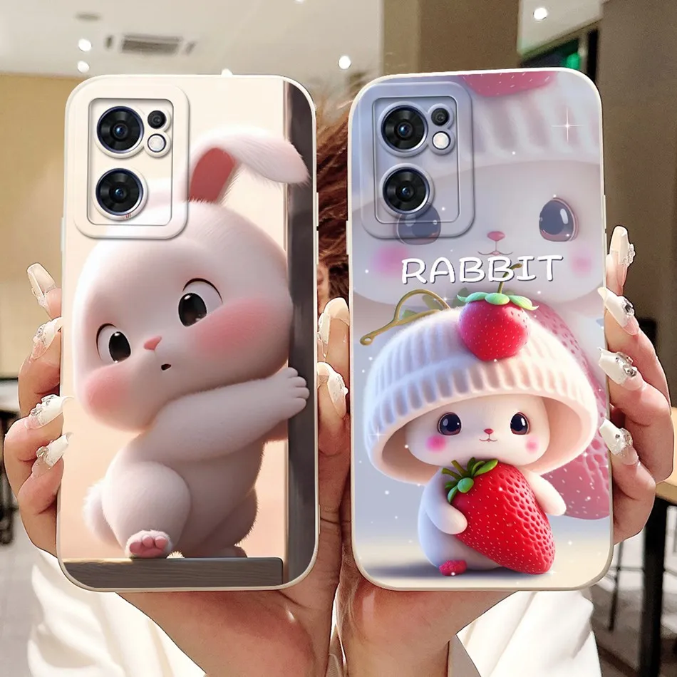 Pour OPPO Reno7 5G CPH2371 mignon lapin chat dessin animé étui pour Oppo Reno 7 5G (global) antichoc souple Silicone coques de téléphone