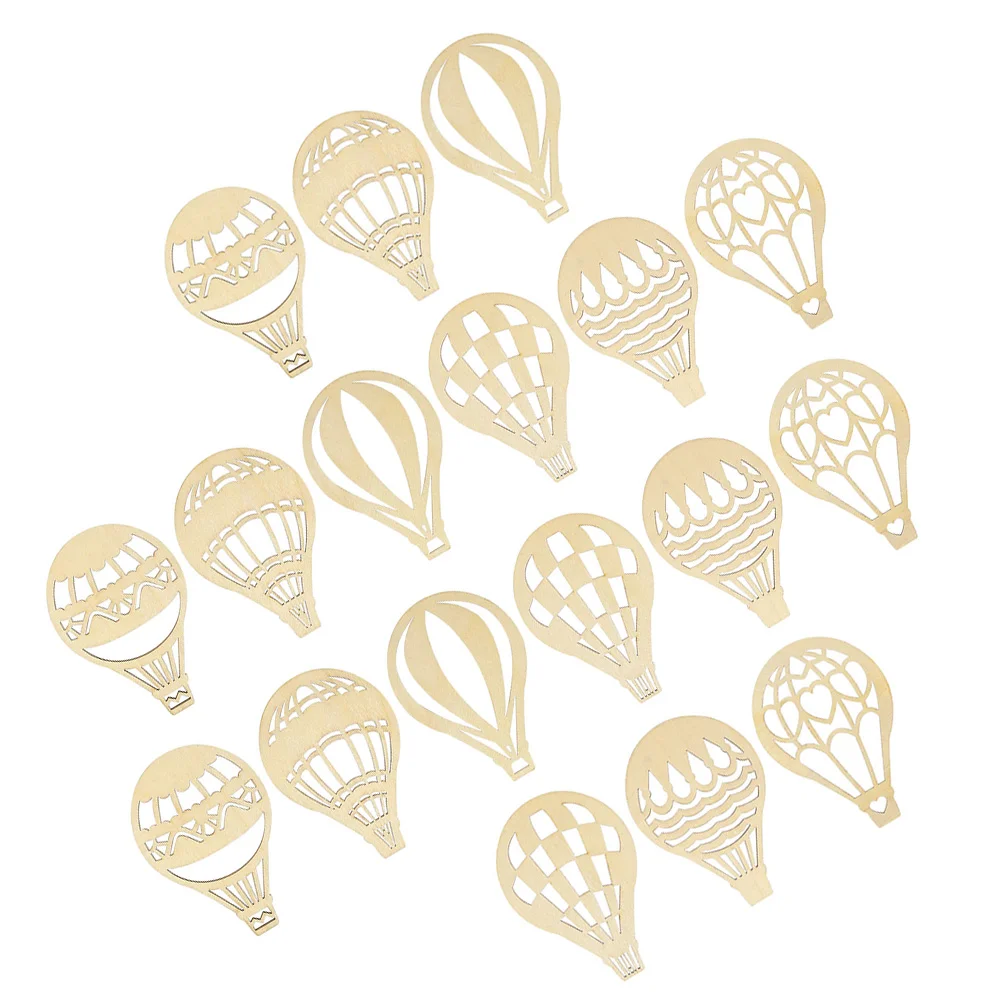 18 Pcs Hot Air Balloon Wood Chips Tags Unfinished Wooden Cutouts Blank DIY Slices Carving Prop Hot-air Crafts Supply