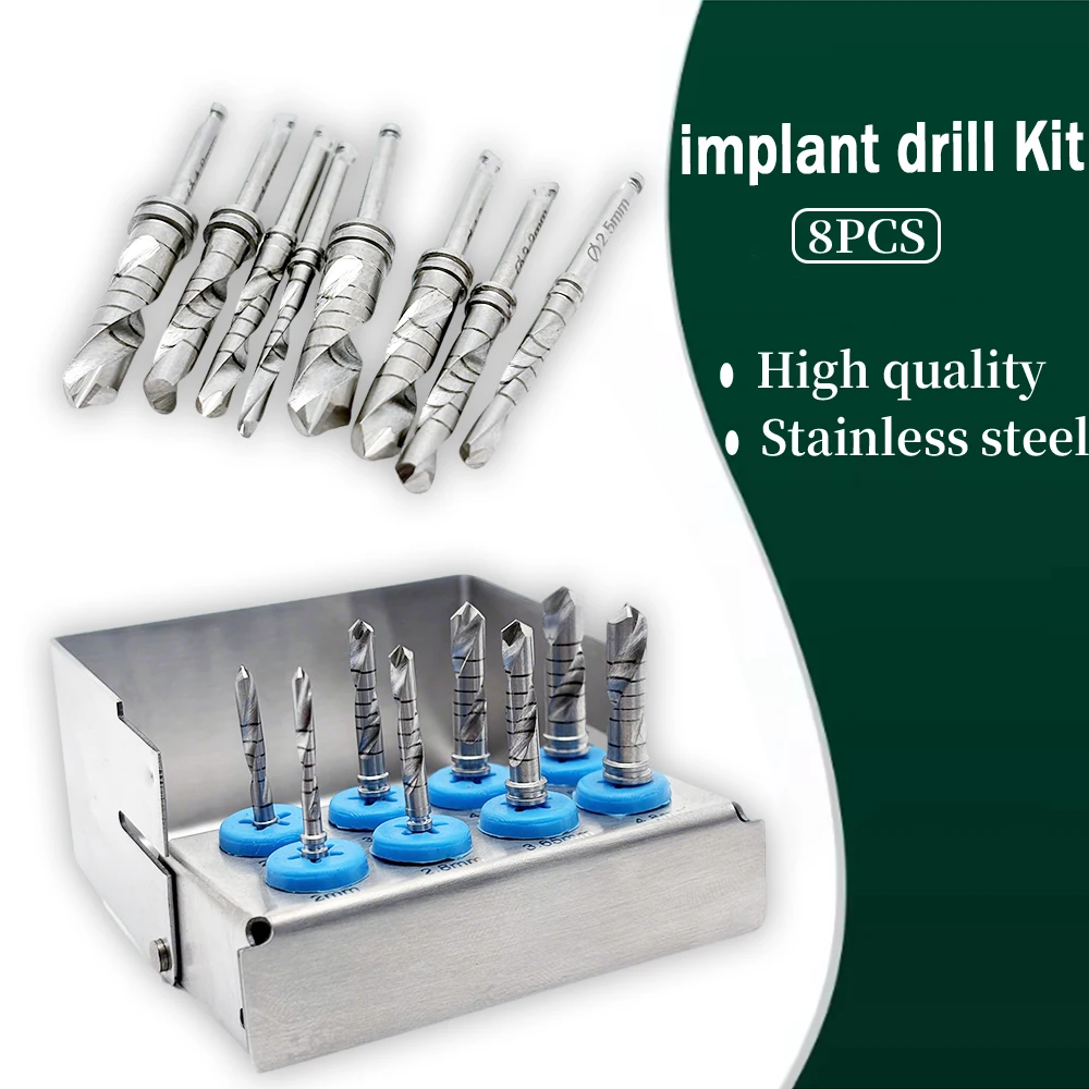 

Dental Implant Drills Kit 8P Surgical Burs Lance Pilot Drills for Maxillary Sinus Lift Precision Implant Surgery Tools Set