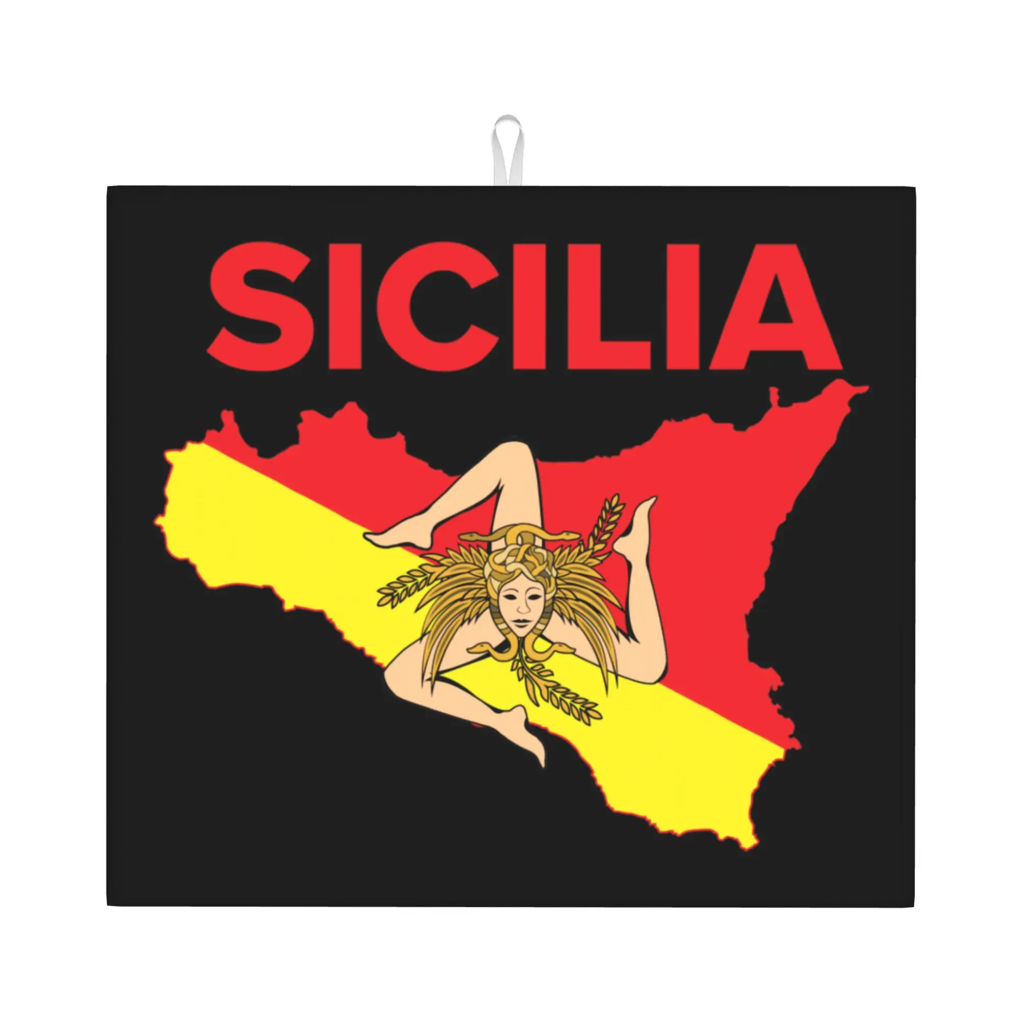 Map of Sicily Trinacria Non Slip Kitchen Counter Protector Mat Barware Tableware Reusable Sicilian Pride Drying Mat For Kitchen