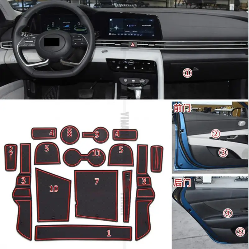 for Hyundai Elantra Avante CN7 2021 Door Slot Mat Interior Storage Box Mat Water Coaster Decoration Dustproof Anti-slip Mat