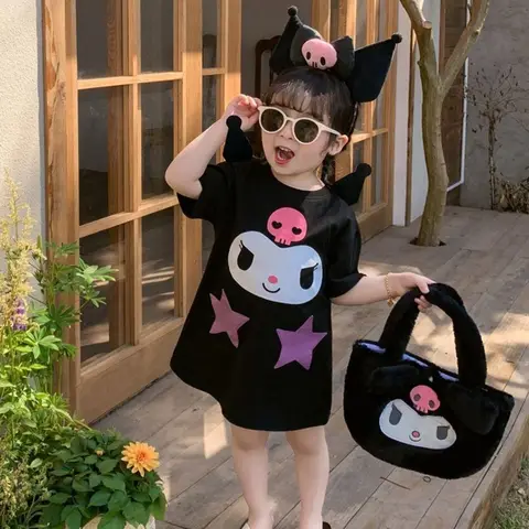 Sanrioes Toddler Halloween Girl Dress Anime Kuromi Kawaii Cartoon Summer Clothes Birthday Party Wedding Dress Tutu Costume Gift