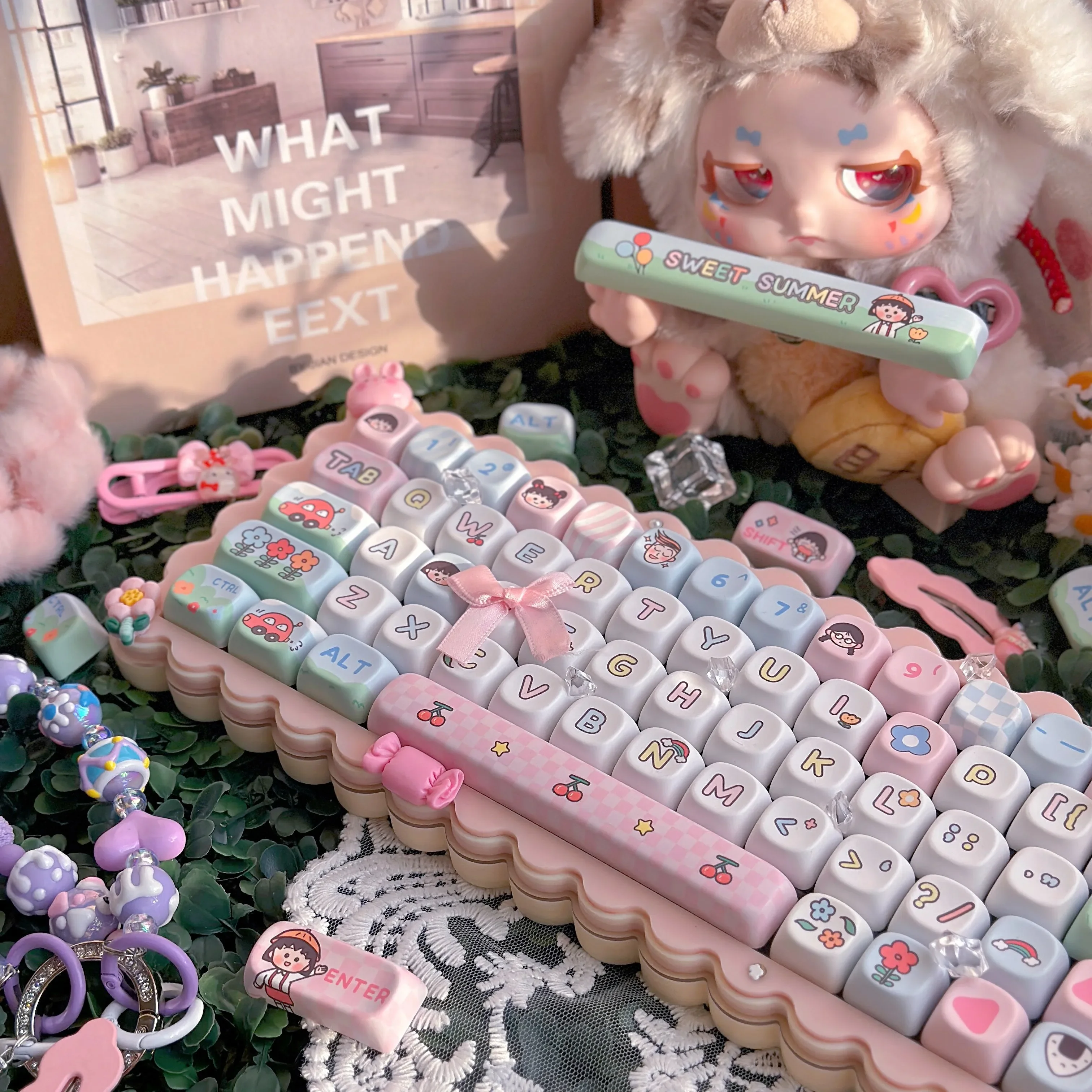 140+ Key Cute Cartoon Keycaps Customized Gift Eoa Keycaps Square Thermal Sublimation Mechanical Keyboard 2.25 U 2.75U for Alice