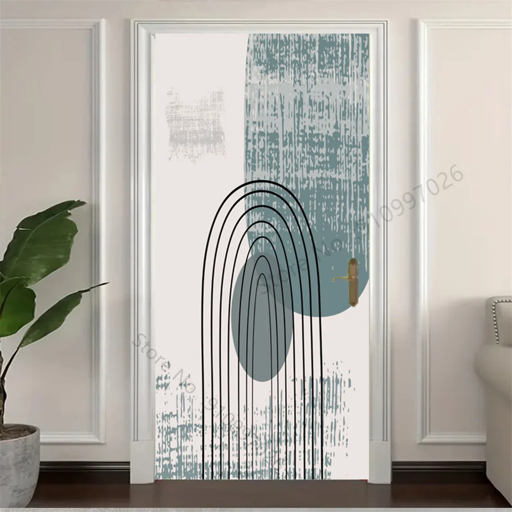 Bohemia Abstract Geometric Arch Line Door Wrap Stickers Makeover Self-adhesive Vinyl Wall Decal Full Door Cover Decals Wallpaper