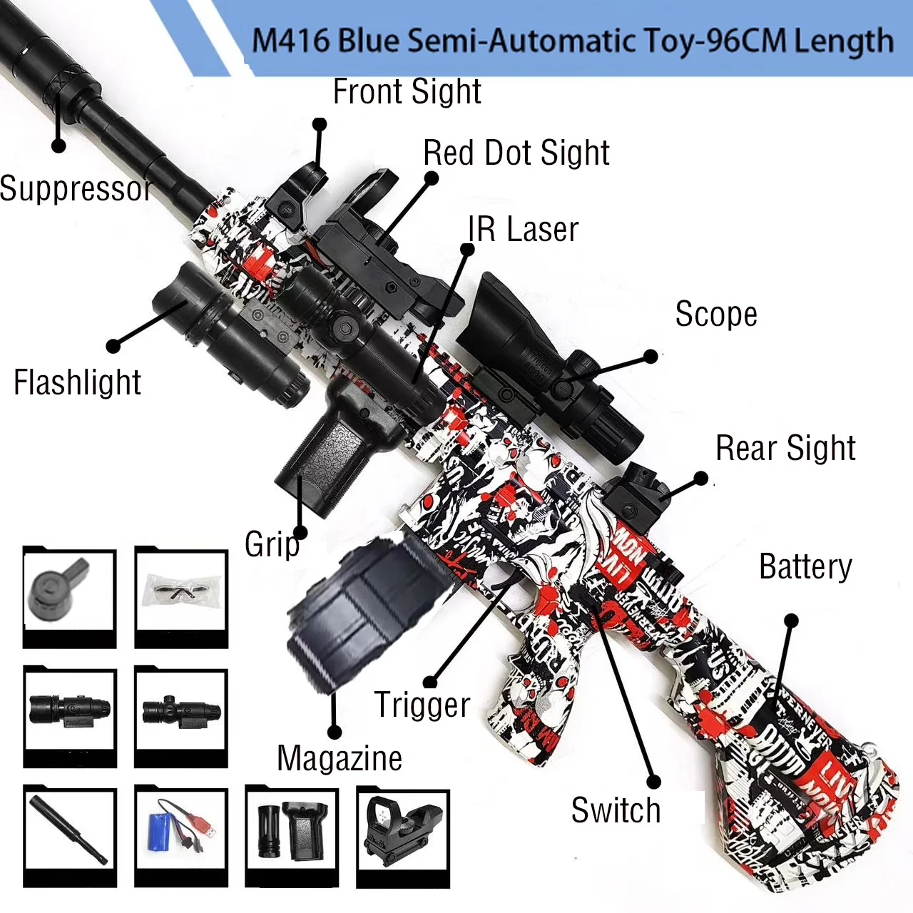 Zaawansowany pistolet na kulki żelowe M416 z podwójną baterią, model 2025! Elektryczny pistolet na hydrożel o zasięgu 35 m do przygód na świeżym powietrzu, najlepszy prezent