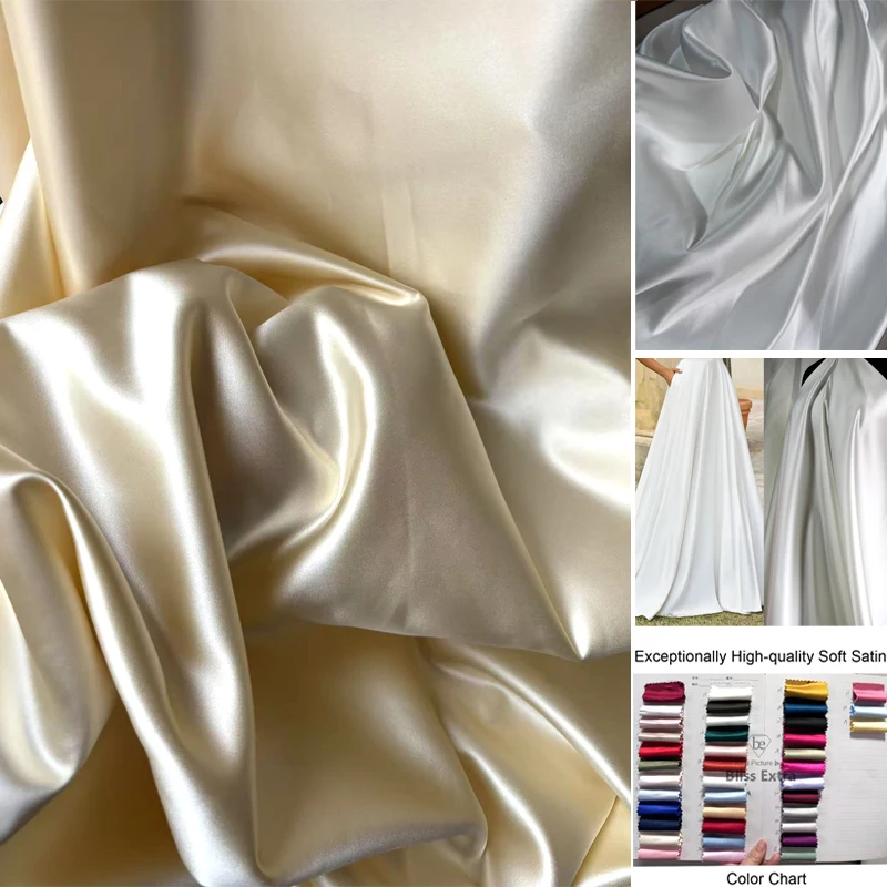 

Premium Soft Satin Fabric for Bridal Wedding Dress Satin Evening Formal Dress Material DIY Sewing White Champagne