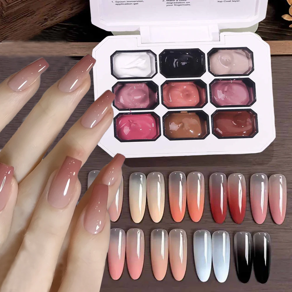 

9 Colors Daily Gradient Painting Gel Nail Art Patting Glue 4 In 1 Autumn Winter Ombre Manicure Oil Painting Varnish Nail Salon#