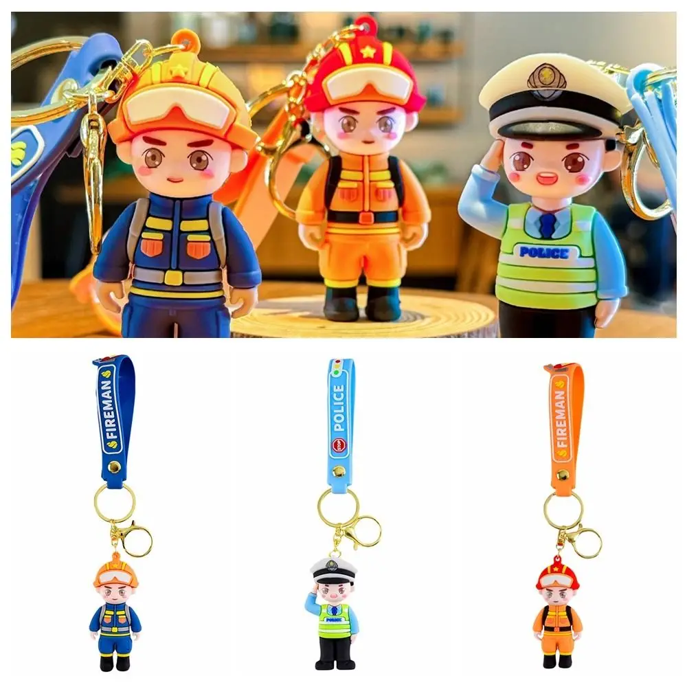 Fashion Fireman Keychain Portable Delicate Creative Police Doll Pendant Key Ring Cute Three-dimensional Car Key Chain Student