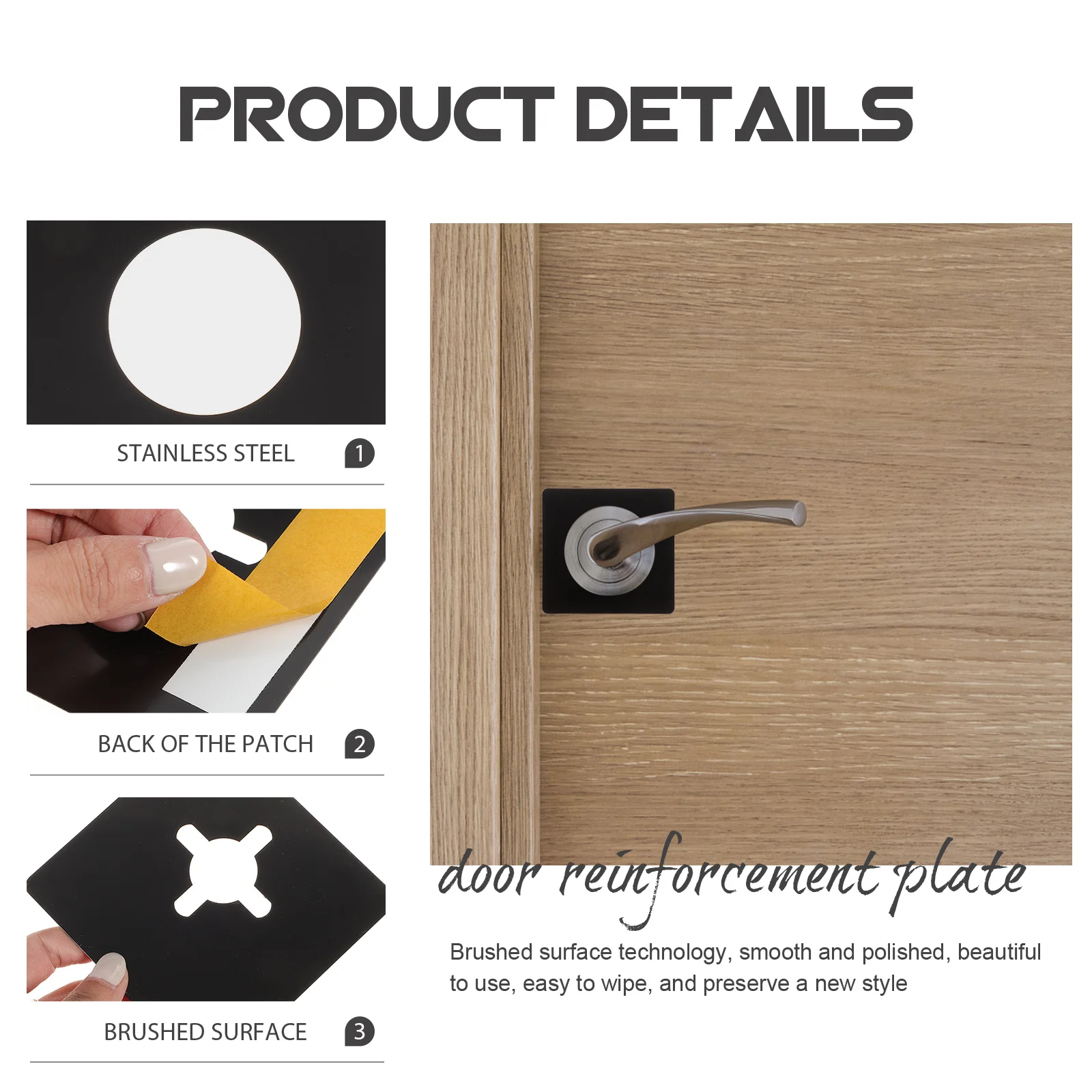 

2Pcs Door Reinforcement Plate Stainless Steel Door Hole Cover Plate Lock Repair Kit Scratch Protection for Wooden Metal Doors