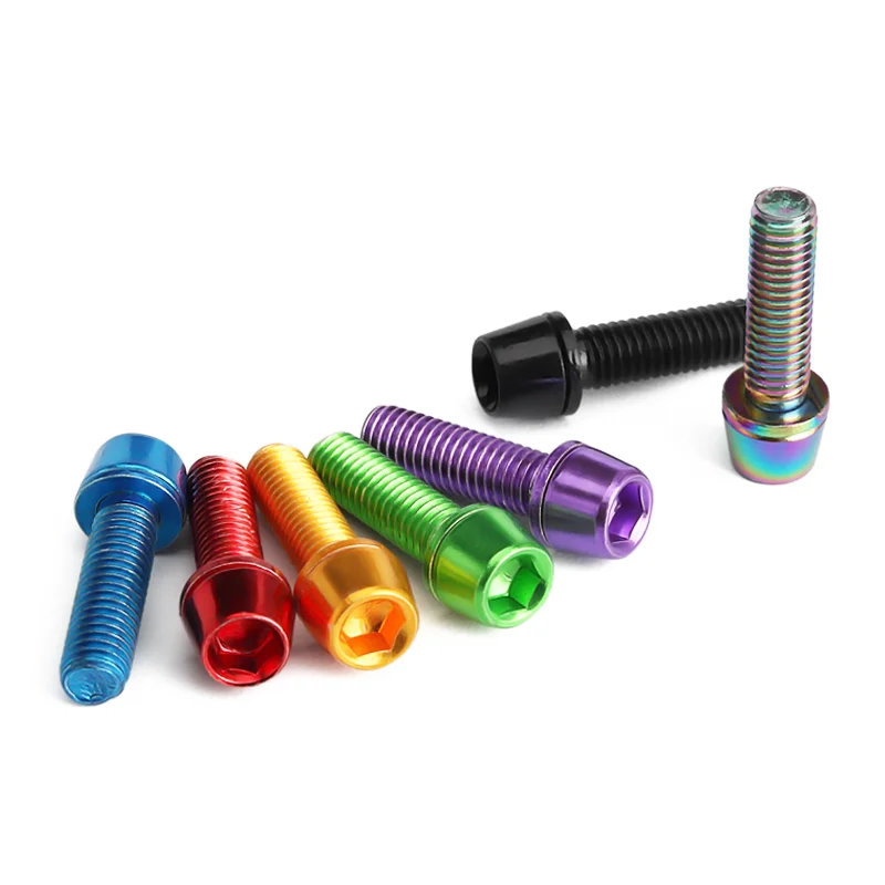 Tornillos para manillar de bicicleta de montaña, accesorios coloridos de acero inoxidable chapados en titanio, M5 x 18MM, 6 unids/set por juego