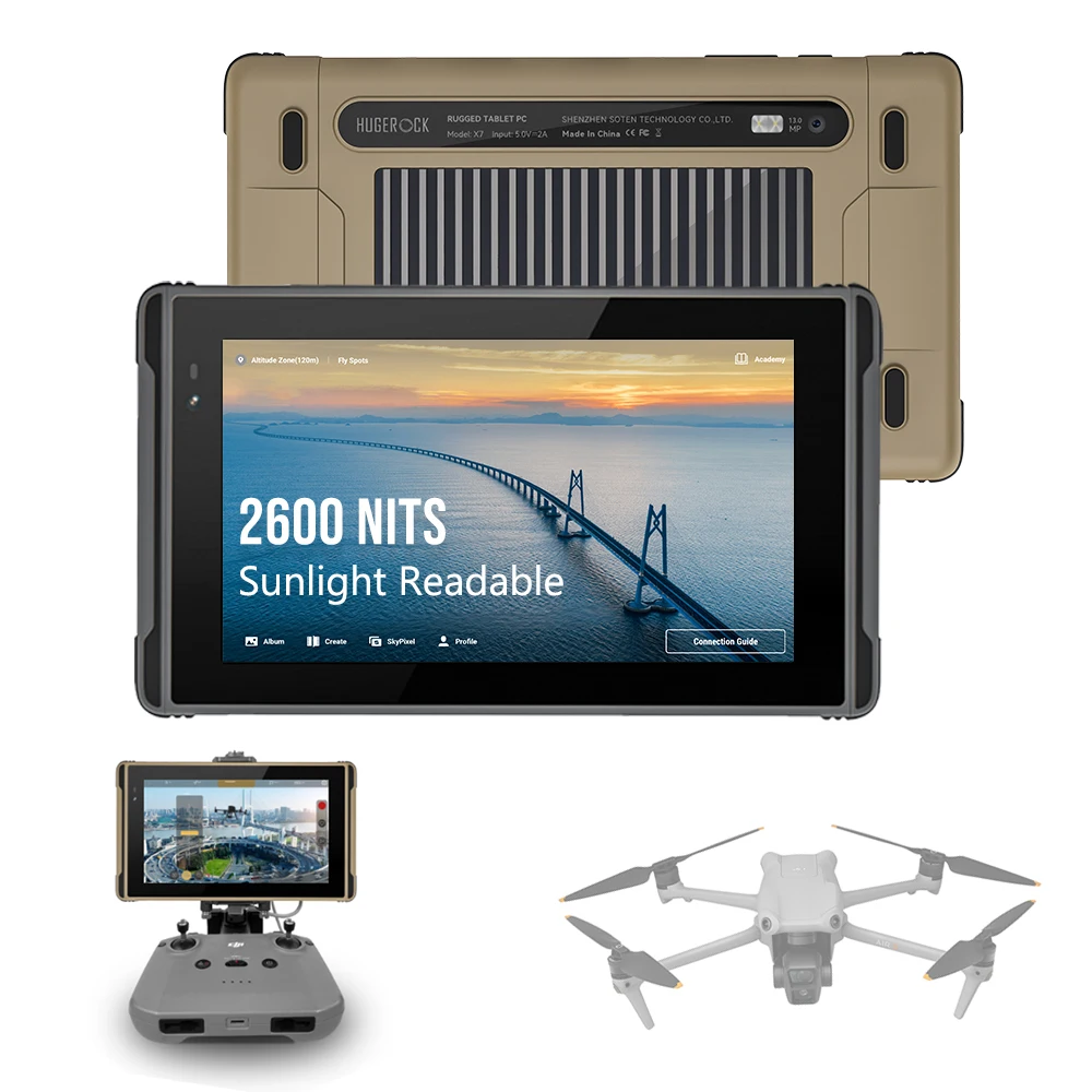 

Hugerock 7'' Rugged Drone Tablet for DJI UAV Control Display, 2600 Nits Brightness, Magnetic Charging Port, Waterproof Housing