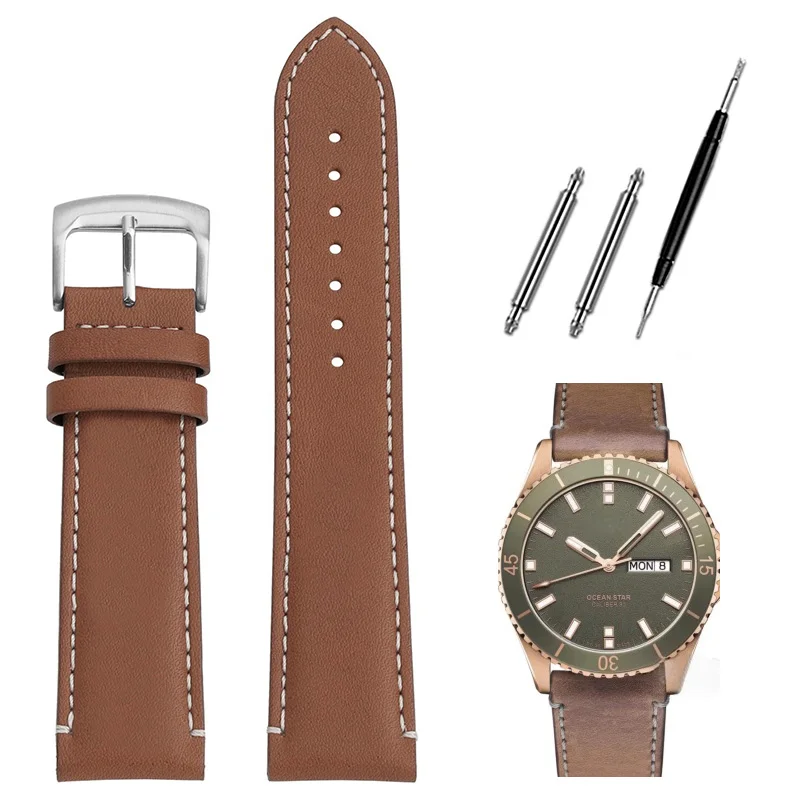 عالية الجودة جلد البقر سوار ل ميدو الملاح M026 سلسلة حزام M026430A الرجال البني 22 مللي متر حزام الساعات أوميغا تيودور حزام