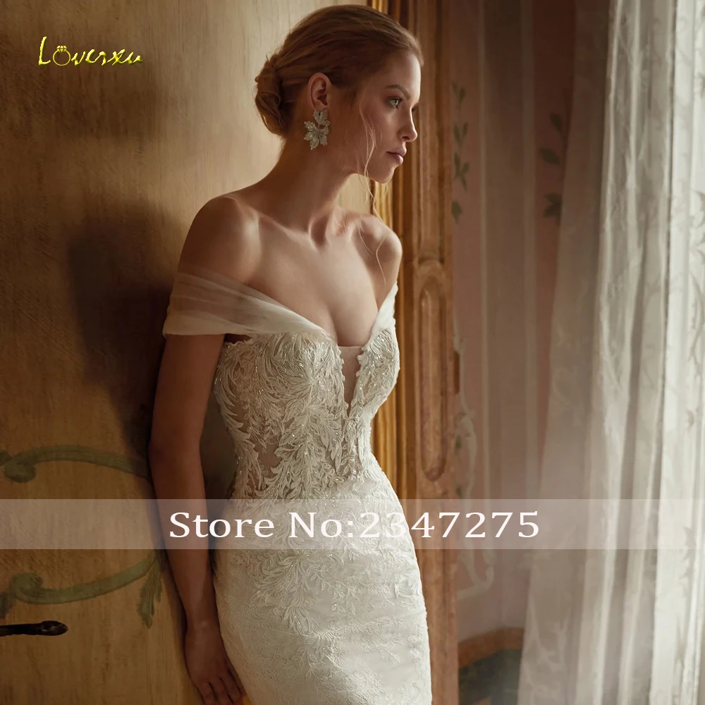 Loverxu Nàng Tiên Cá Cổ Điển Áo Cưới 2023 Sweetheart Lệch Vai Đầm Vestido De Novia Đính Hạt Appliques Duyên Dáng Áo Dây De Mariee