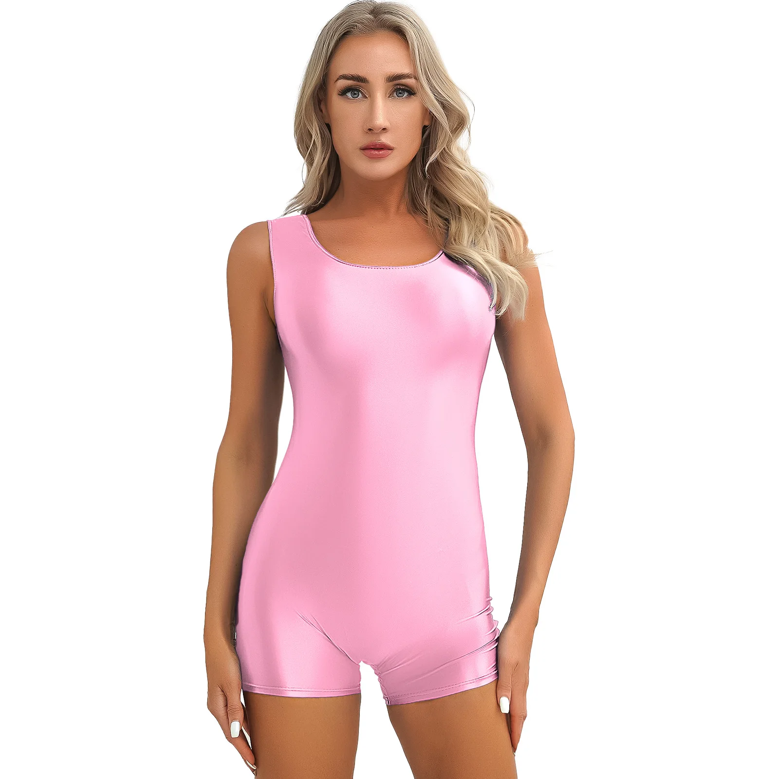 Womens Swimsuit One Piece Glossy Solid Color Swimwear Stretchy U Neck Swim Bodysuit Yoga Dance Bodybuilding Fitness Bathing Suit