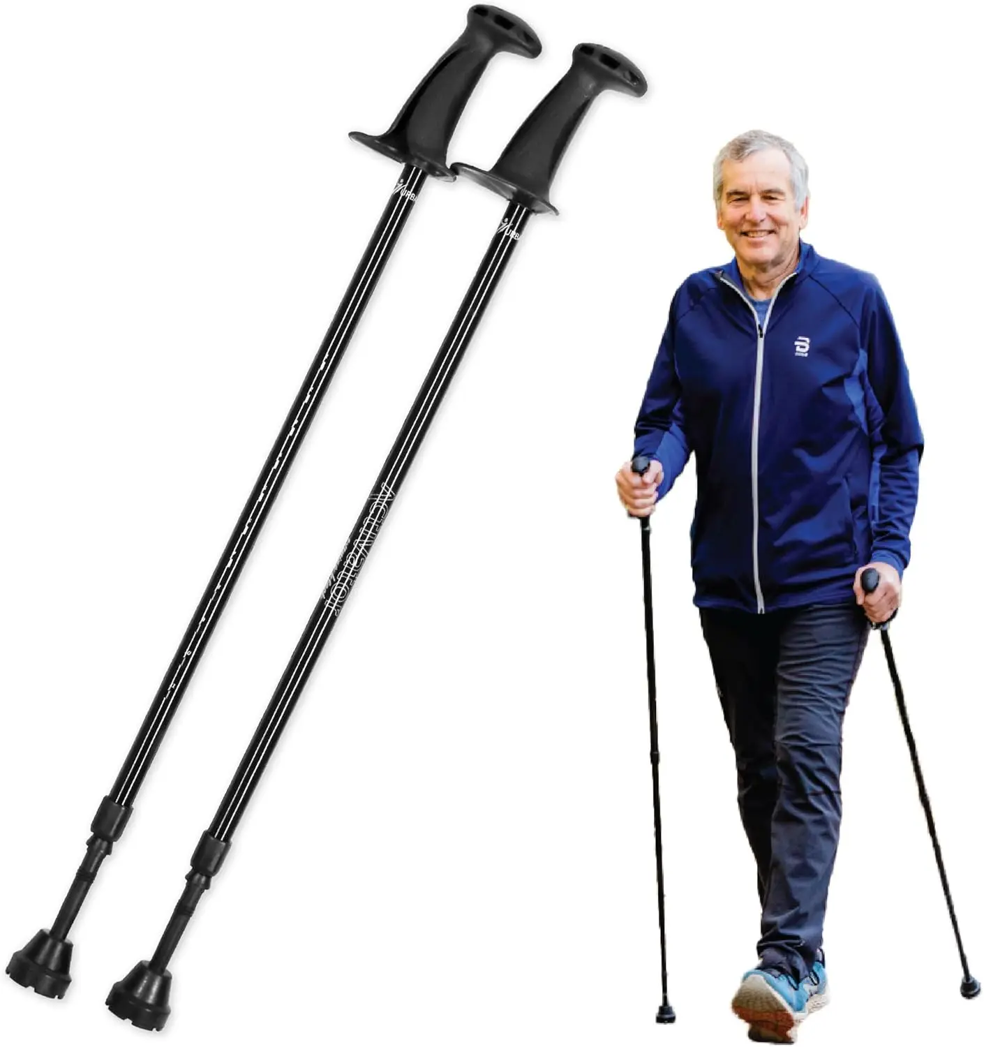 

Adjustable Walking Poles for Balance and Rehabilitation - Ergonomic Handles, Collapsible & Lightweight in Black