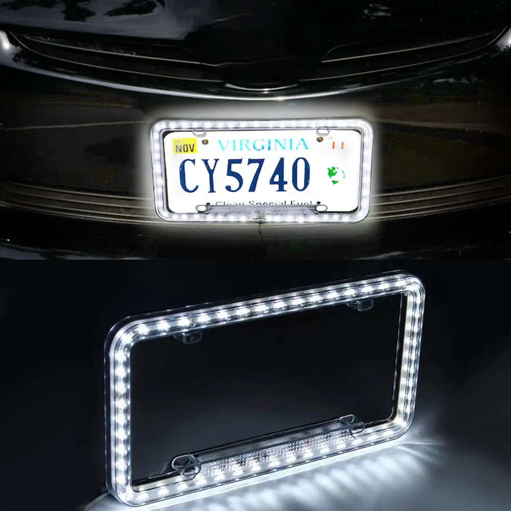 12V License Plate Frame Light Multicolor LED Flash Lamp Front Rear License Frame Holder For Auto Truck Vehicles Car Accessories