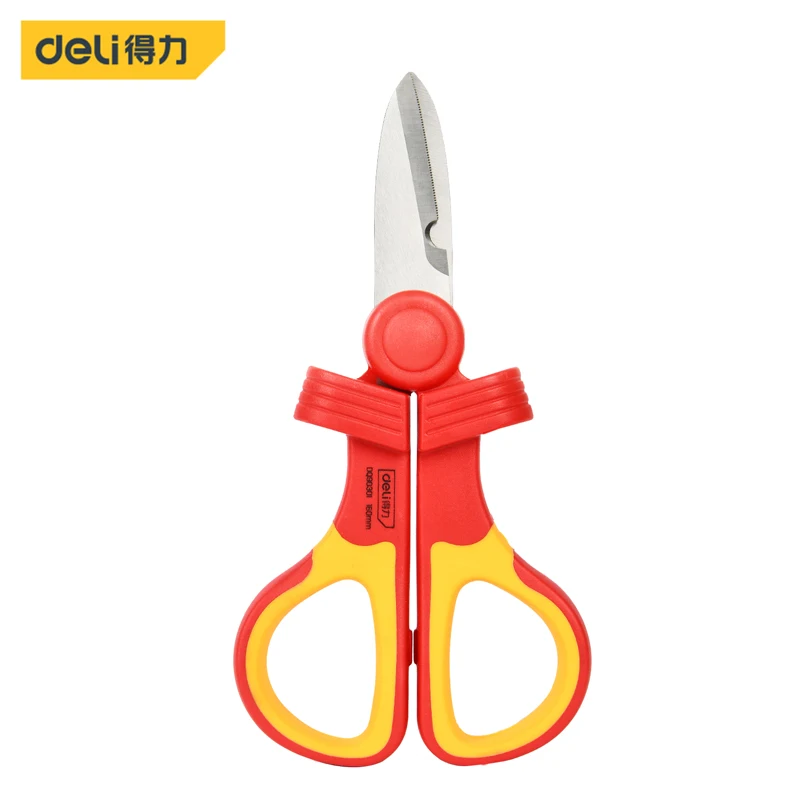 6 Inch VDE Electrician's Scissors, 1000V Withstand Voltage with Stripping Hole, Two-color Non-slip, Insulated Electrician Tools