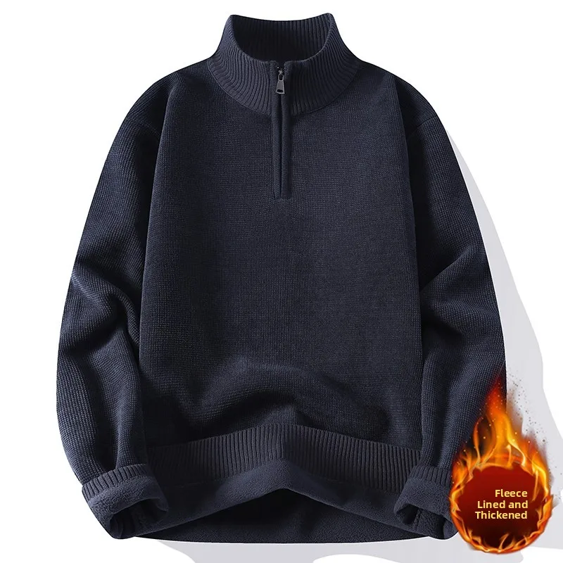 

Thiened Winter Zipper Knitted Sweater Men's Casual Faion Versatile Woolen irt f High Collar Inteated Fce Long S...