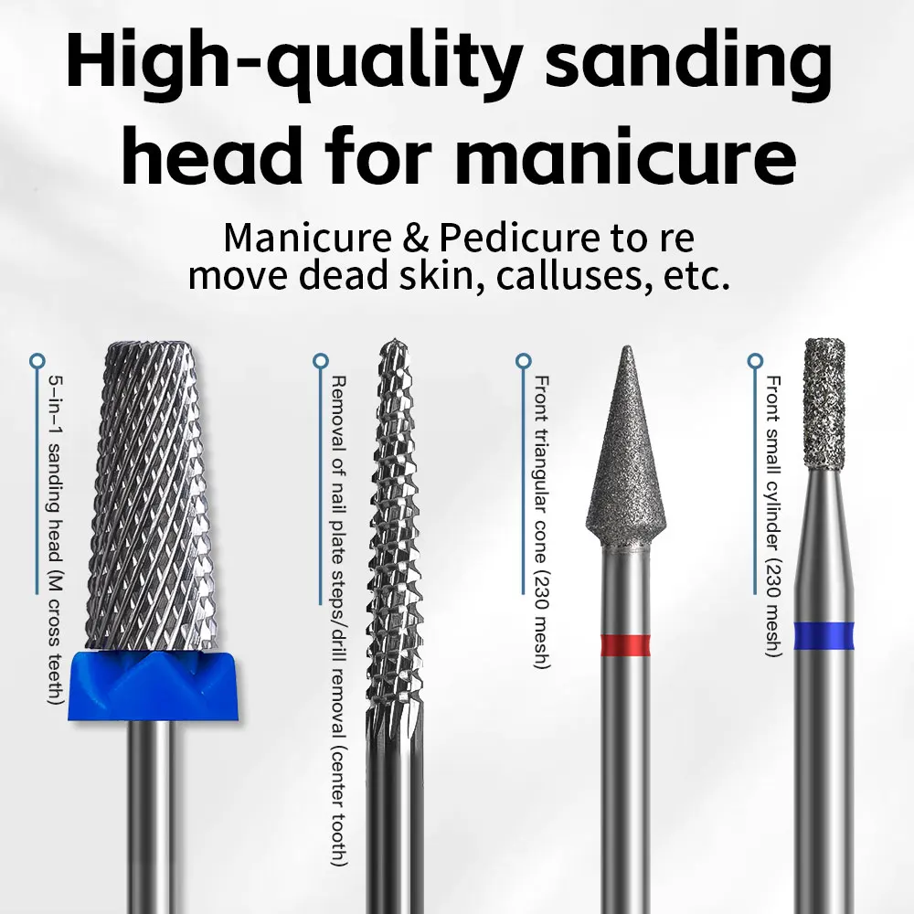 6Pcs Nail Drill Bits Set Diamond Carbide Cuticle Remover Pedicure Tools Gel Polish Professional Nail Art Accessories Kit