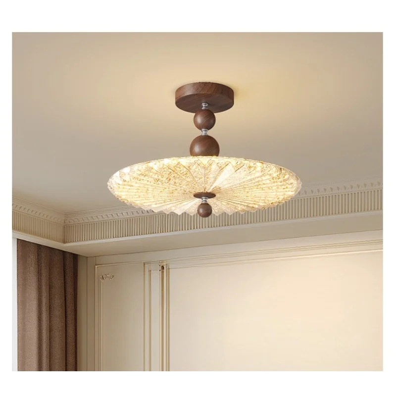 

French medieval style bedroom ceiling light simple retro gold foil resin light luxury eye protection pleated master bedroom ligt