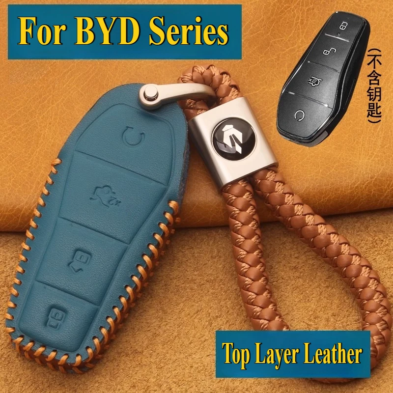 

For BYD Qin L Seal 06 Sealion 07 Key Case Cover Genuine Leather High-Grade Remote Key Protective Shell Keychains Car Accessories