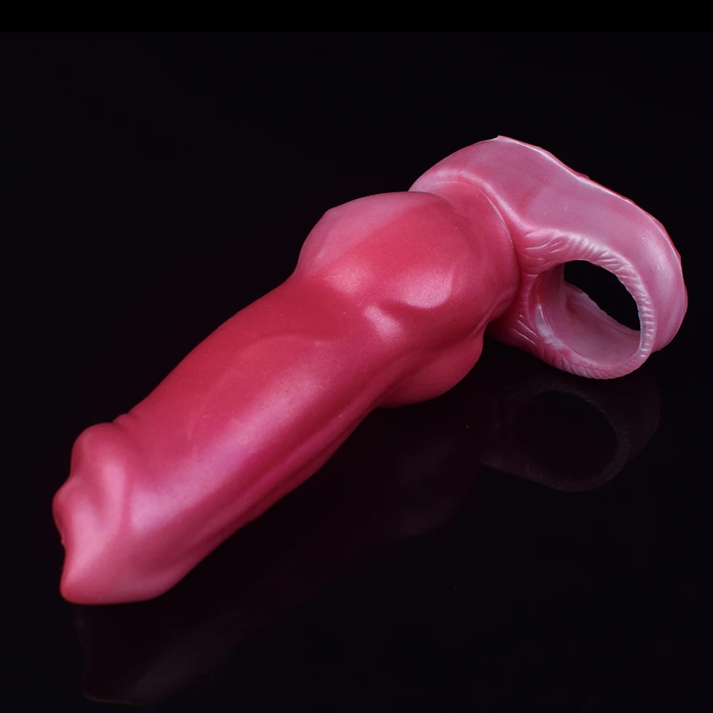 FAAK Fantasy Dog Knot Sheath Silicone Penis Sleeve Raw Gory Meat Color Dildo Extender Cock Enlargement Sex Toys For Men