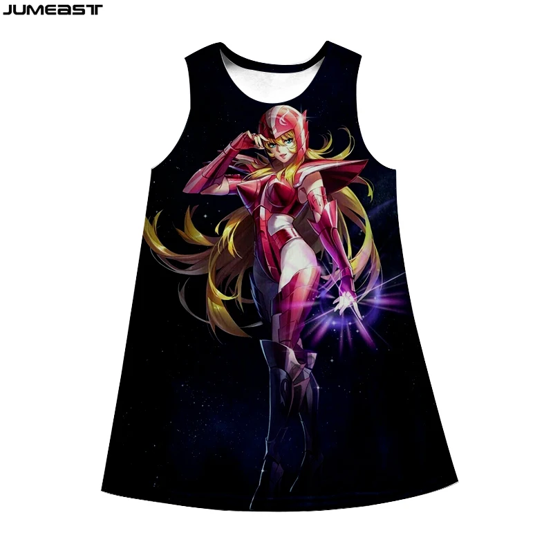 Jumeast Y2k Women 3D Printed Dresses Cartoon Anime Saint Seiya Summer Fashion Hip Hop Sleeveless Dress Suspender Nightdress