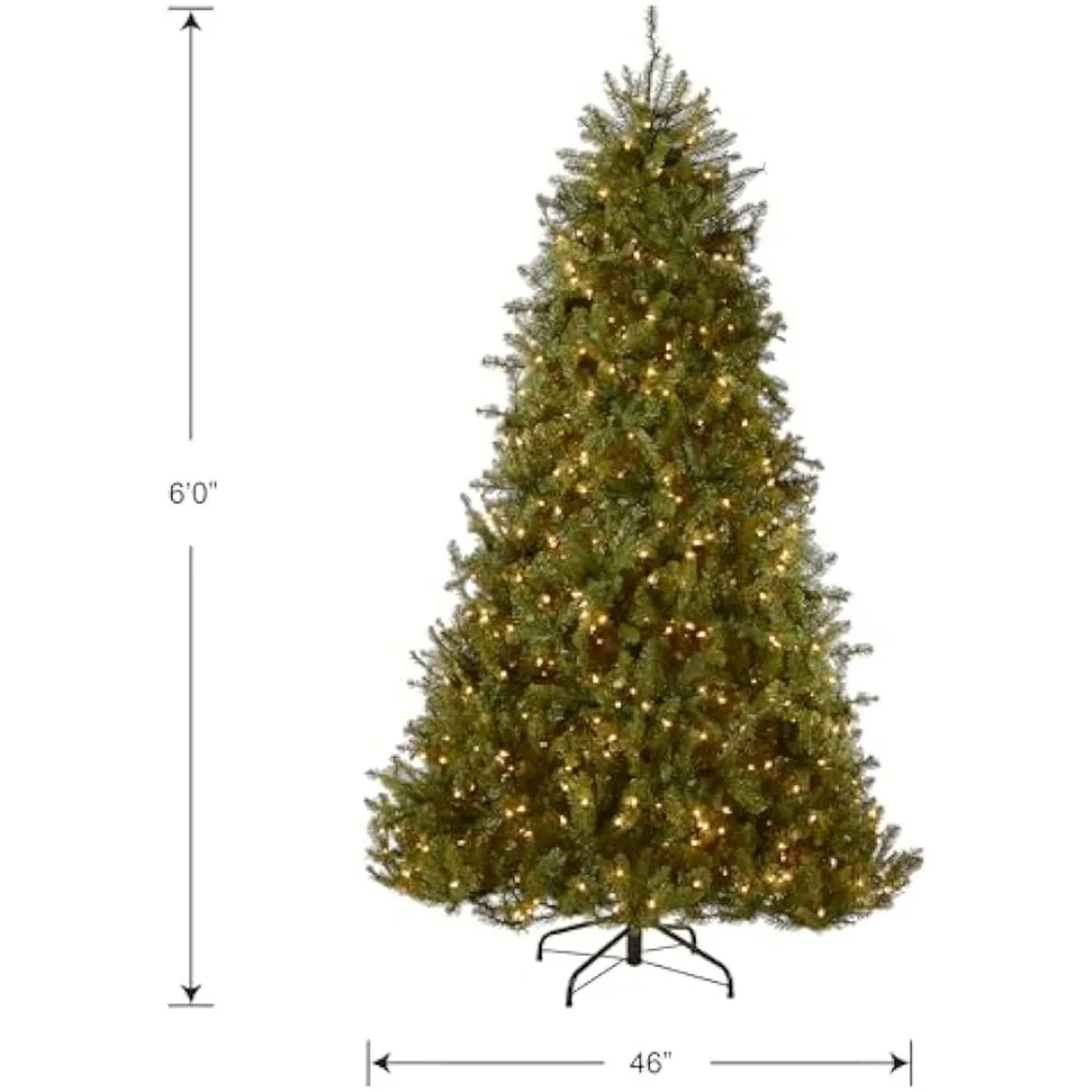 Pre-Lit Artificial Full Christmas Tree, Green, Dunhill Fir, White Lights, Includes Stand, 6 Feet