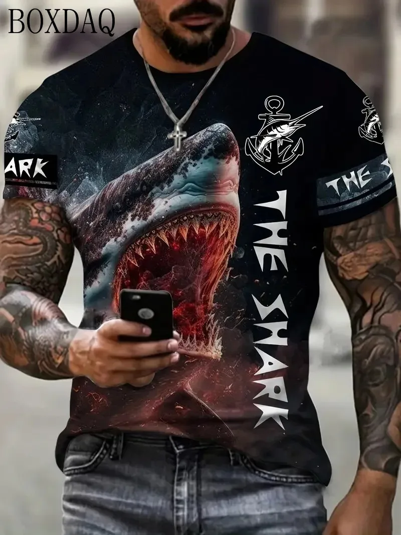 Shark T-Shirts For Men's Beach Casual Summer 3d Print Street Style Man T Shirt Short O-Neck Trend Hip Hop Tops Tee 6XL Plus Size