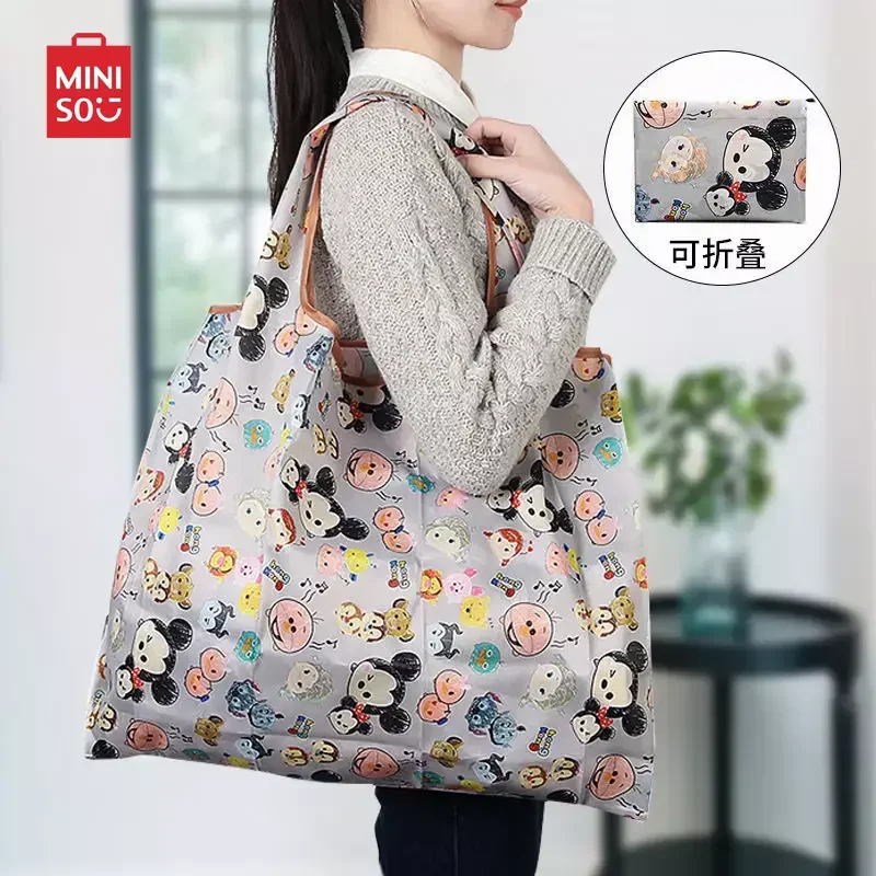 Bolso de mano de gran capacidad para mujer, bolsa de almacenamiento plegable, Stitch, Mickey Mouse, Winnie The Pooh, Anime