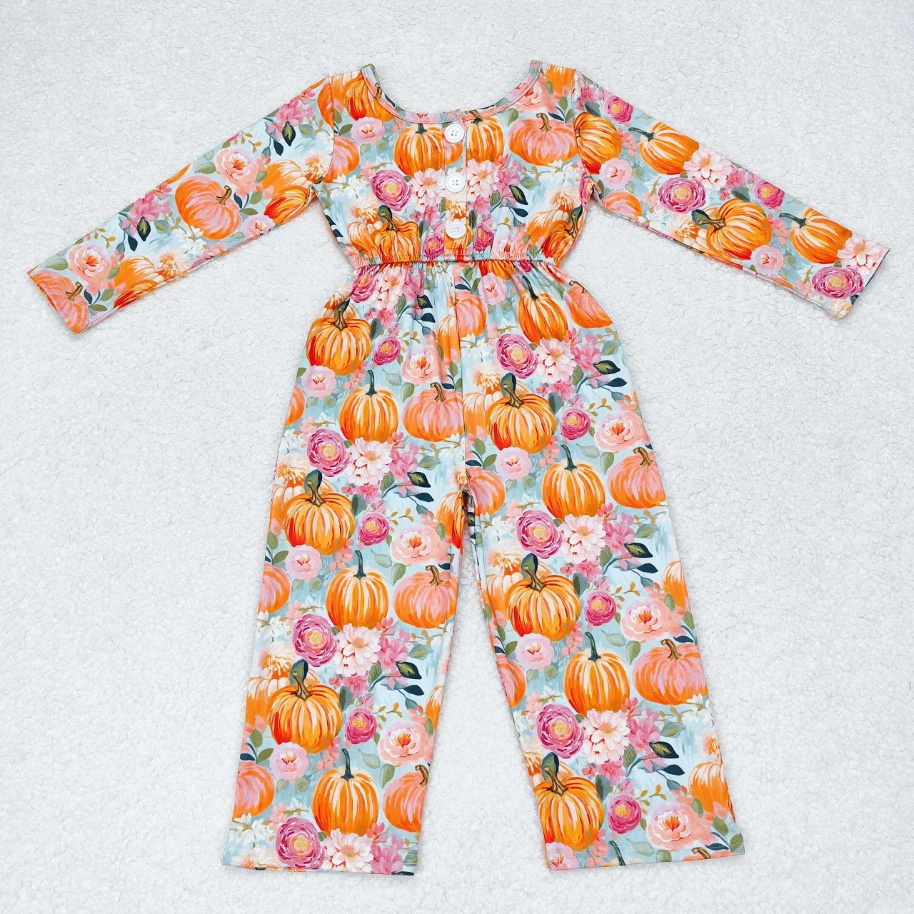 Wholesale Thanksgiving Baby Girl Jumpsuit Toddler Pumpkin Floral Children Long Sleeves Fall One-piece Kids Pants Flower Romper