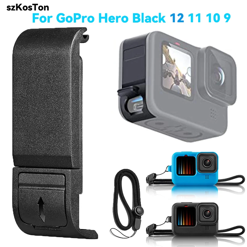 Replacement Side Door for GoPro Hero 12/11/10/9 Black Dustproof Pass Through Battery Cover Port Repair Part Camera Accessories