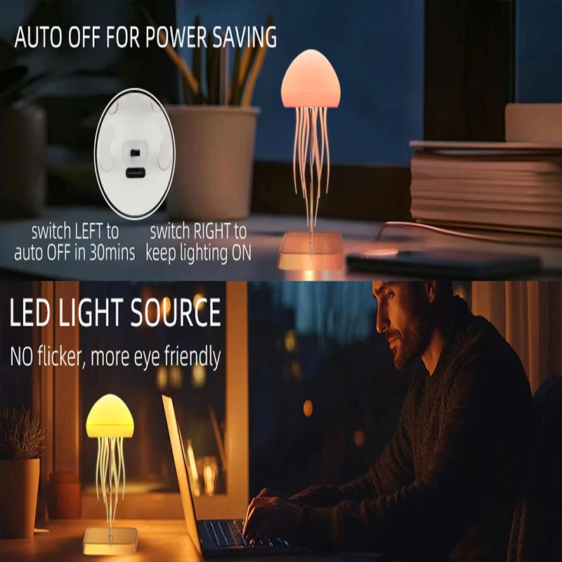 LED Cute Jellyfish Night Light with Dancing Legs, RGB Gradient Lamp, Rechargeable Bedside Lamps with Touch Sensor