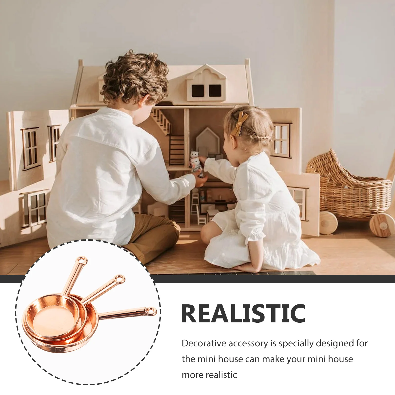 3 Pcs Car 1:12 Dollhouse Miniature Furniture Accessories Kitchen Utensils Alloy Pan Three-piece Set (brass Color) Decorative