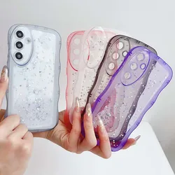 for Samsung Galaxy S25 S24 S23 S22 S21 Plus Ultra FE Note Case Cute Clear Drip Glue Star Glitter Curly Hybrid Shockproof Cover