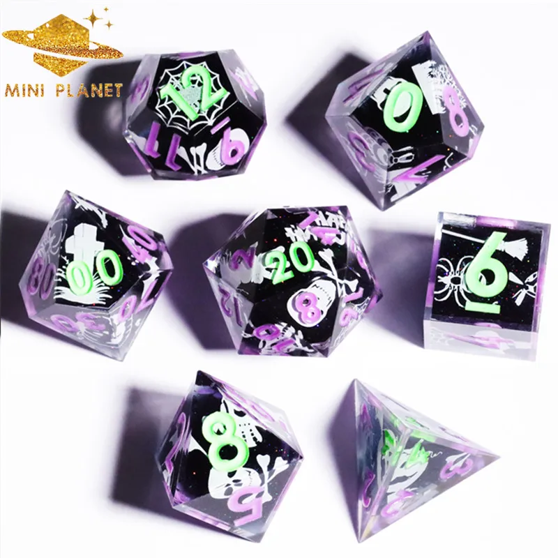 MINI PLANET DND Dice Set Halloween Christmas Dice Set with Glow in The Dark Resin Layered Sticker Dice D&D for RPG Board Game