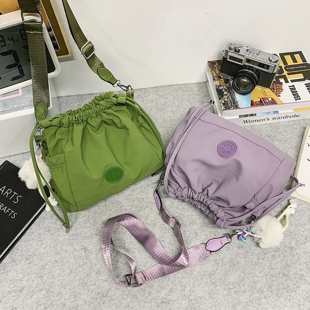 

Korean Style Drawstring Bucket Bag Purse Lightweight Nylon Shoulder Bag Mobile Phone Bag Handbag Oxford Cloth Crossbody Bag