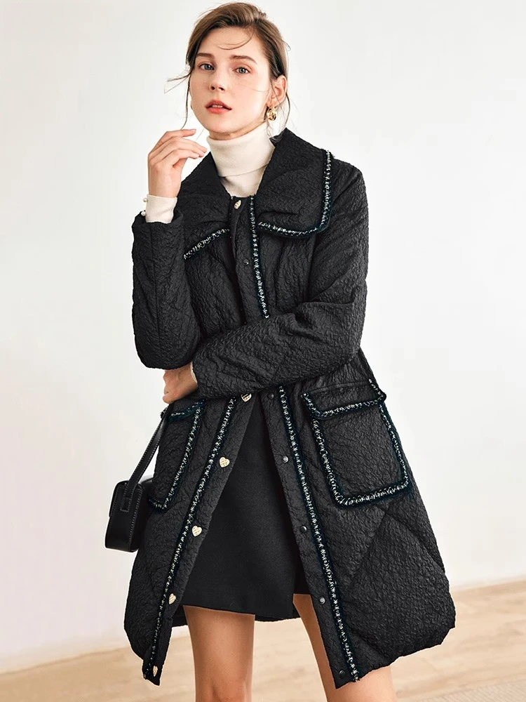 

OLrain French Down Jackets for Woman 2025 Winter Turn Down Collar Long Sleeve Down Coats Fashion Warm Female Overcoat O22DY65261